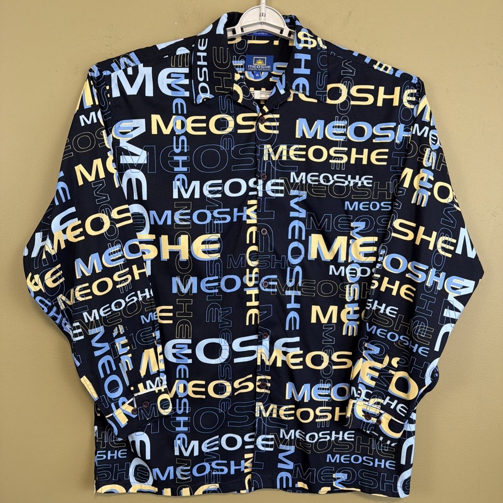 Vintage Meoshe Navy AOP Mens XL Long Sleeve Button Down Streetwear Y2K Urban NEW